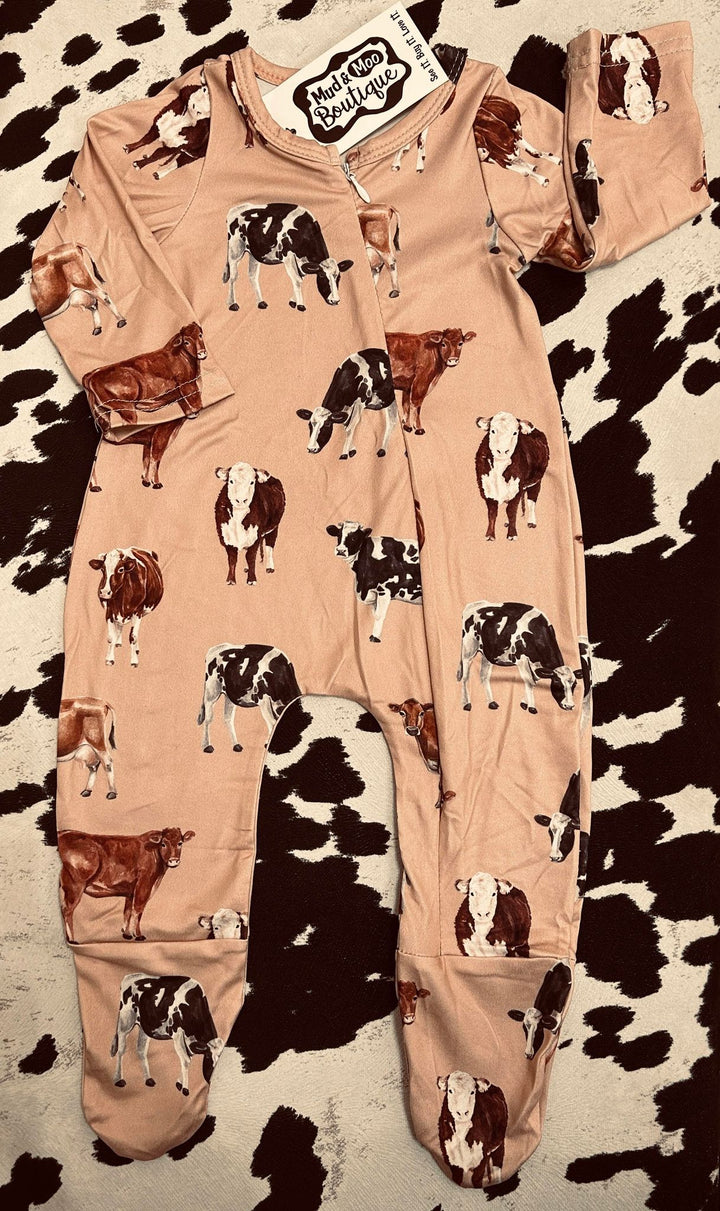 KHAKI CATTLE LONG SLEEVE ROMPER/SLEEPER