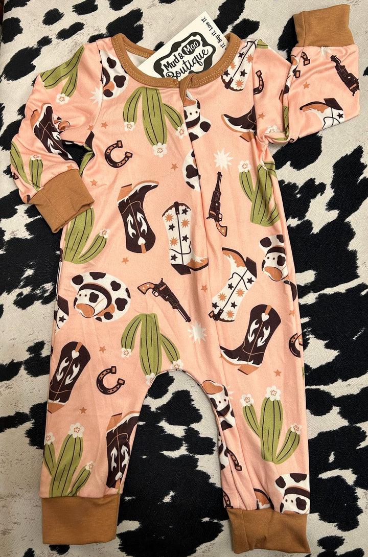 COWGIRL BOOTS & CACTUS LONG SLEEVE ROMPER/SLEEPER