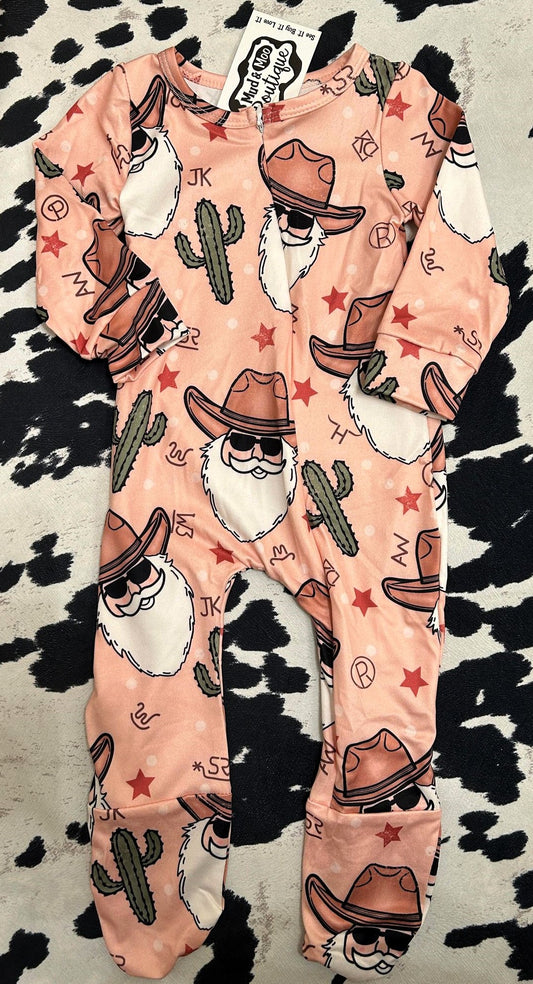 WESTERN SANTA LONG SLEEVE ROMPER/SLEEPER