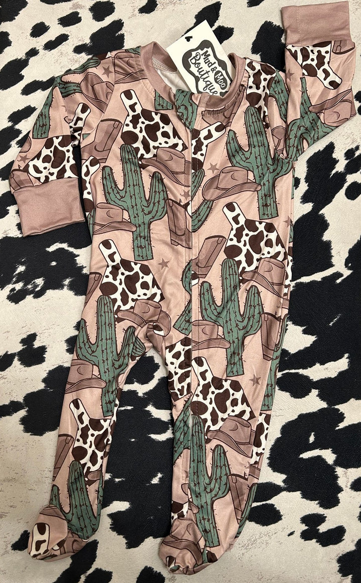 COW TAG & CACTUS LONG SLEEVE ROMPER/SLEEPER