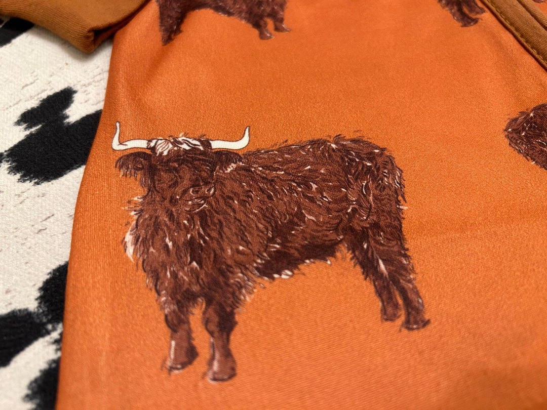 BROWN HIGHLAND COW LONG SLEEVE ROMPER/SLEEPER