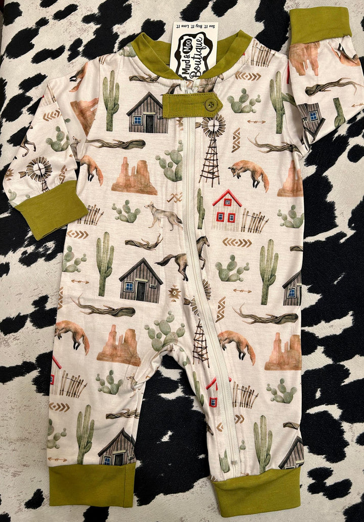 WESTERN FARM LONG SLEEVE ROMPER/SLEEPER