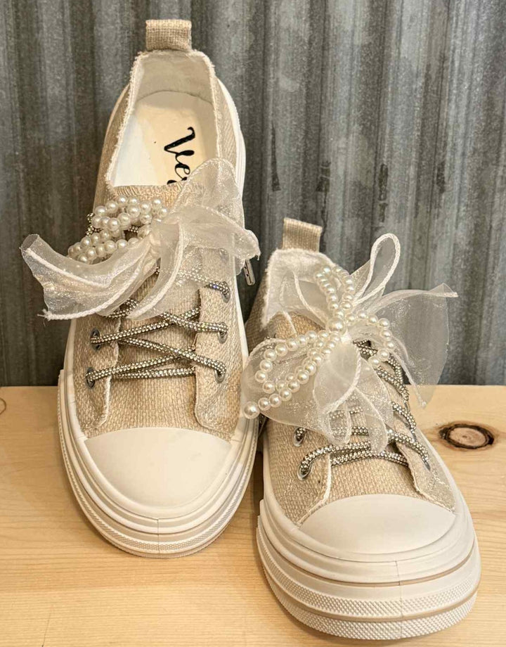 PEARLS AND LACE SLIP ON SNEAKERS