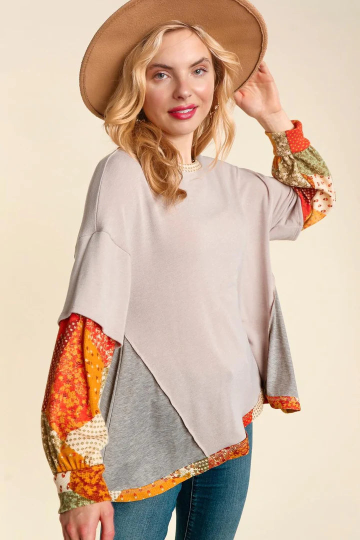 50% OFF PEEK-A-BOO PATCHWORK LONG SLEEVE TOP