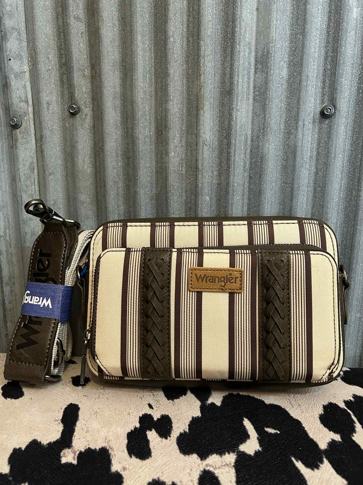 COFFEE WRANGLER STRIPED CROSSBODY WITH WALLET COMPARTMENT