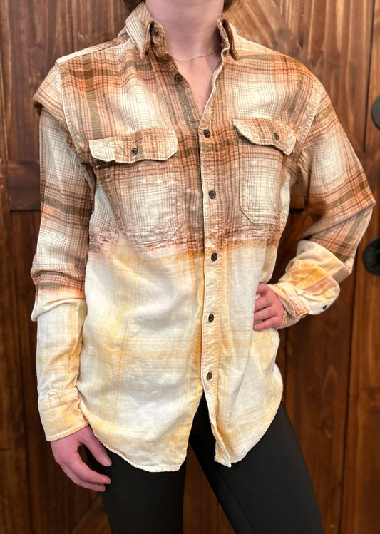 BLEACHED PLAID BUTTON UPS