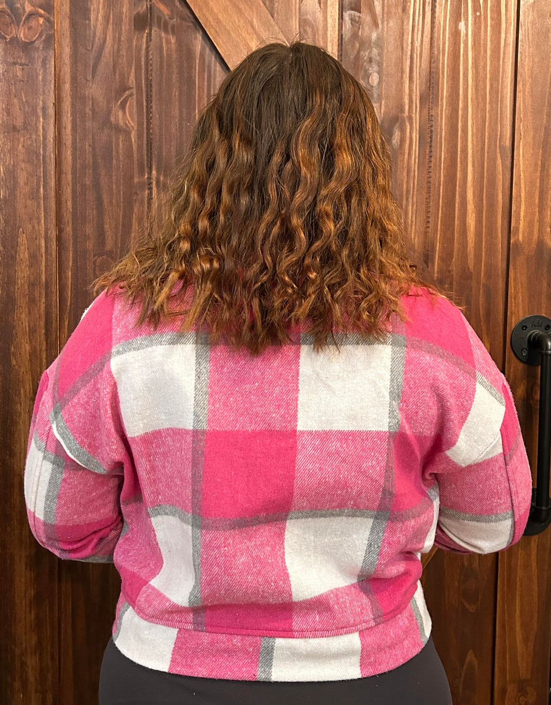 HOT PINIK PLAID CROPPED SHACKET