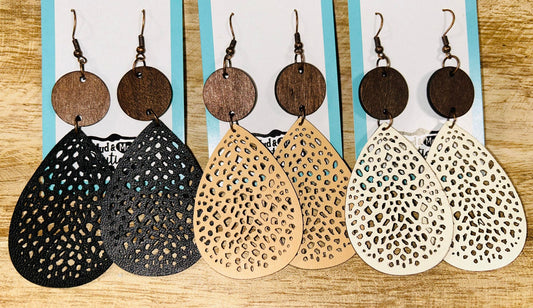 Swiss Teardrop & Wood Dangle Earrings