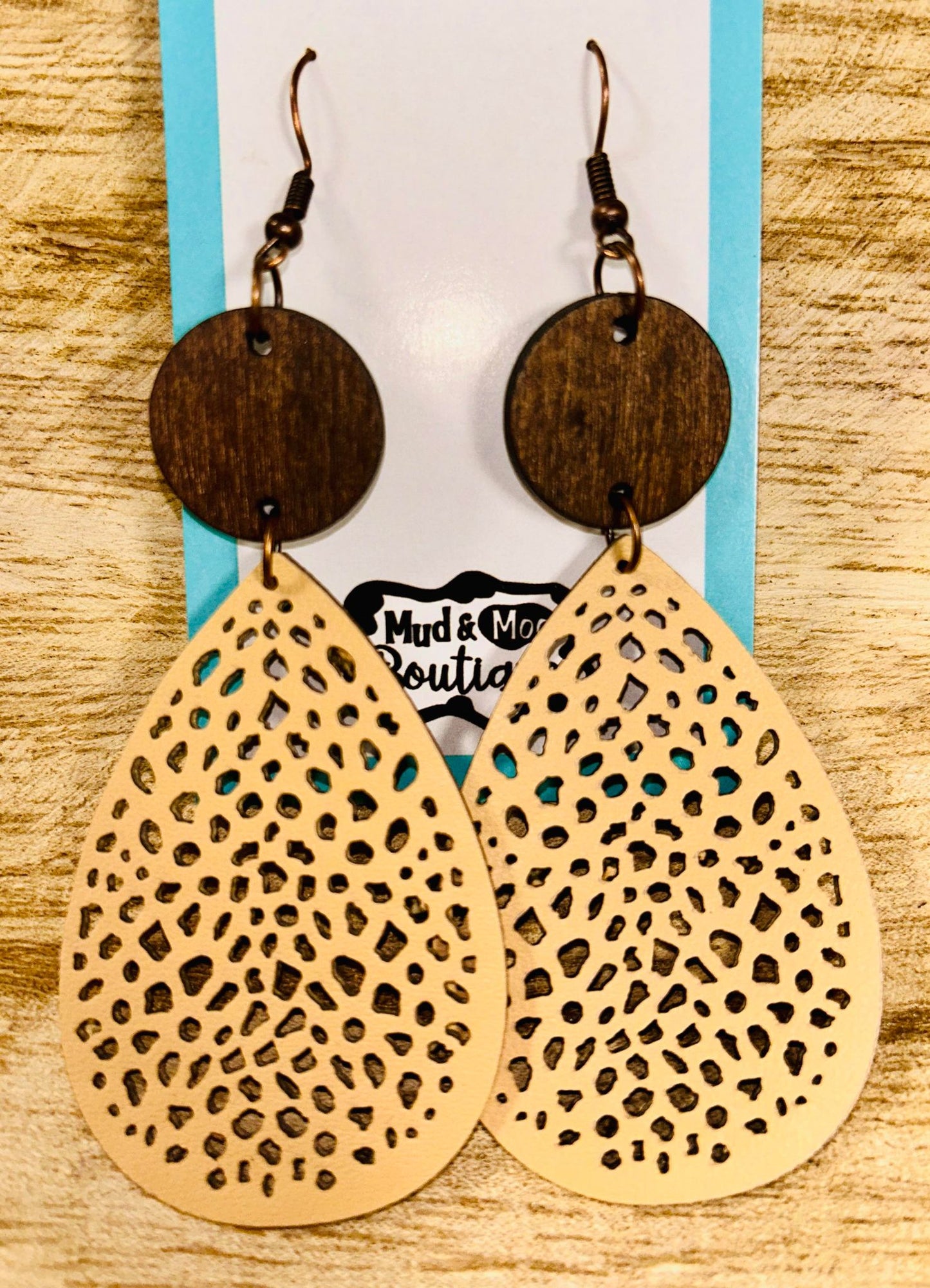 Swiss Teardrop & Wood Dangle Earrings