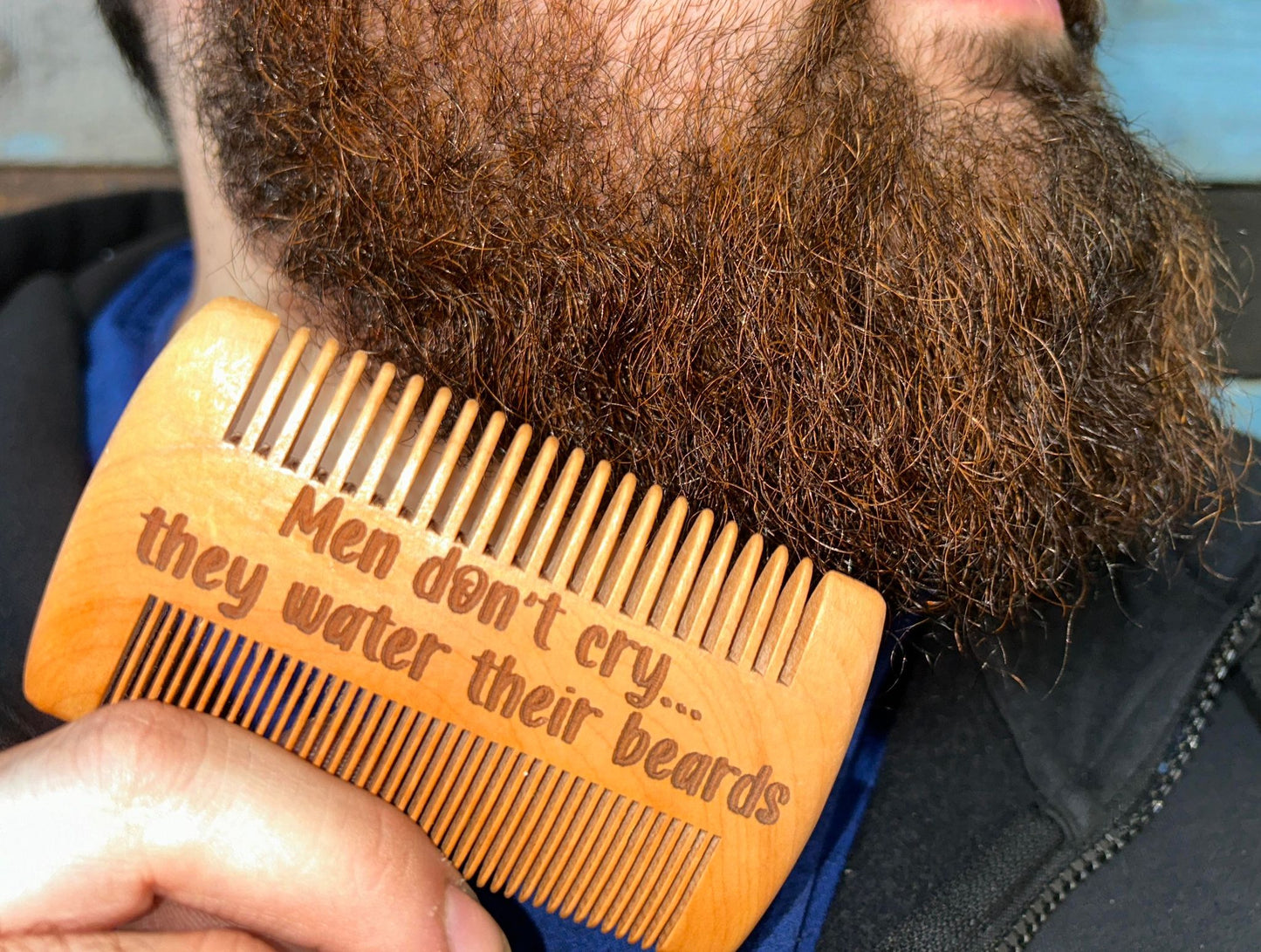 WOODEN BEARD COMBS WITH ENGRAVED SAYINGS