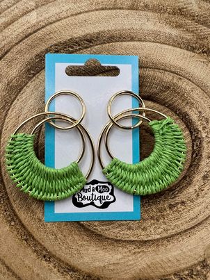 Green Straw Dangle Earrings