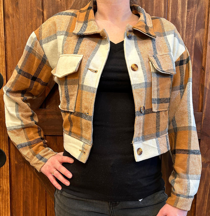 CROPPED PLAID SHACKETS