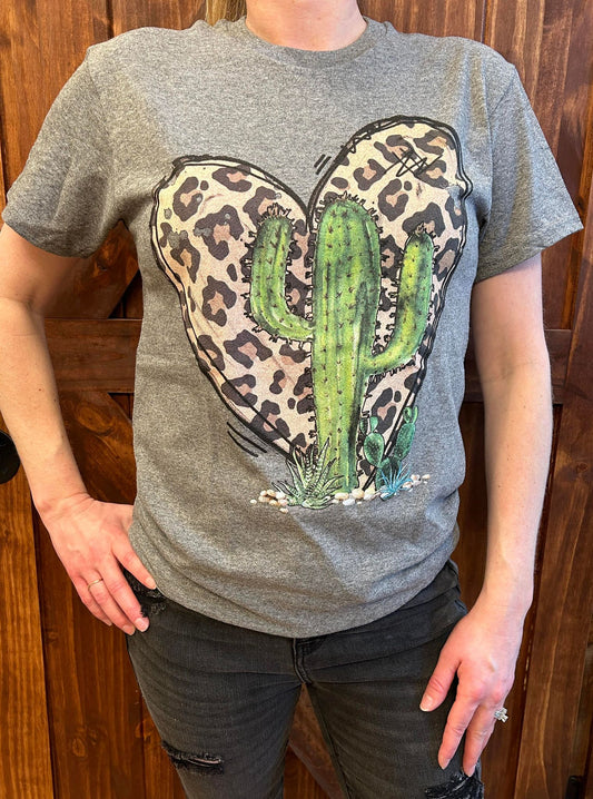 LEOPARD HEART & CACTUS GRAPHIC TEE