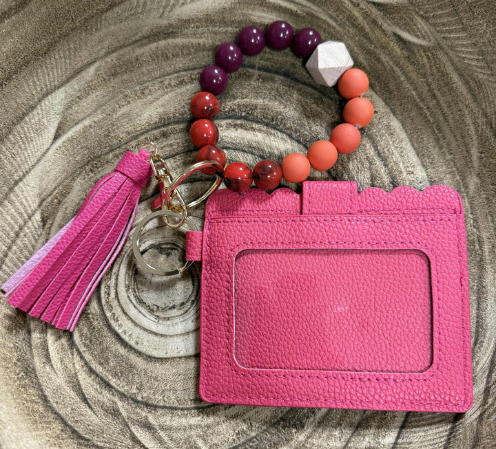 SILICONE BEAD WRISTLET WITH CARD HOLDER KEYCHAIN