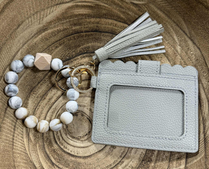 SILICONE BEAD WRISTLET WITH CARD HOLDER KEYCHAIN