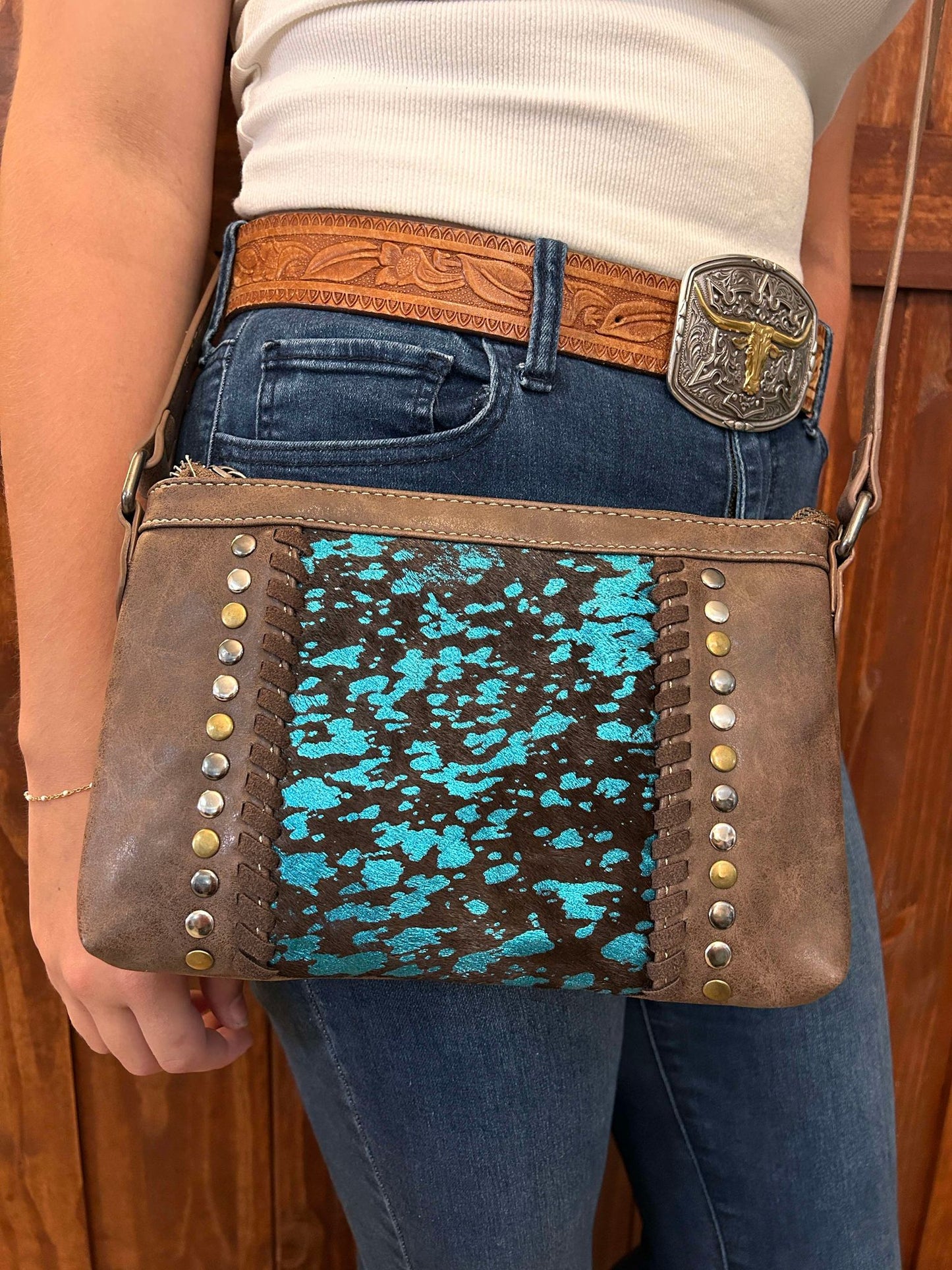 Texas Turquoise Hair-On Crossbody