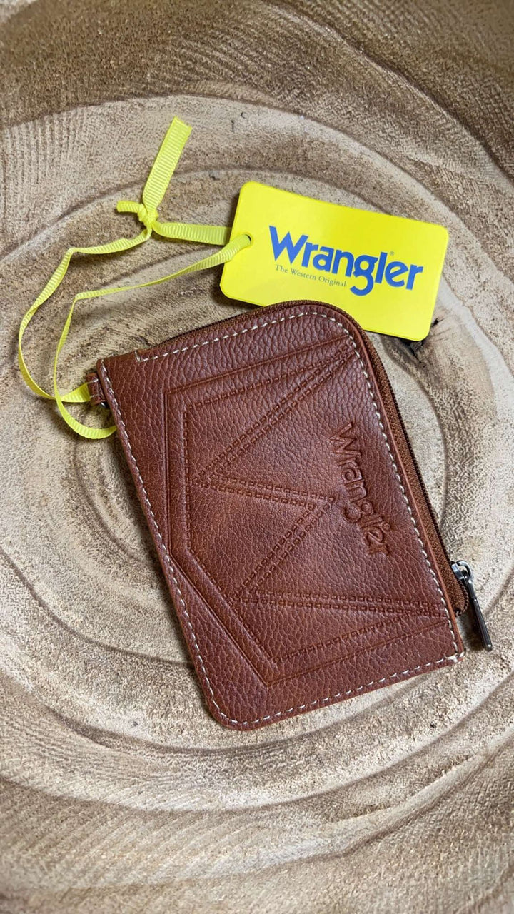 TAN WRANGLER SOUTHWESTERN PRINT MINI ZIP CARD CASE