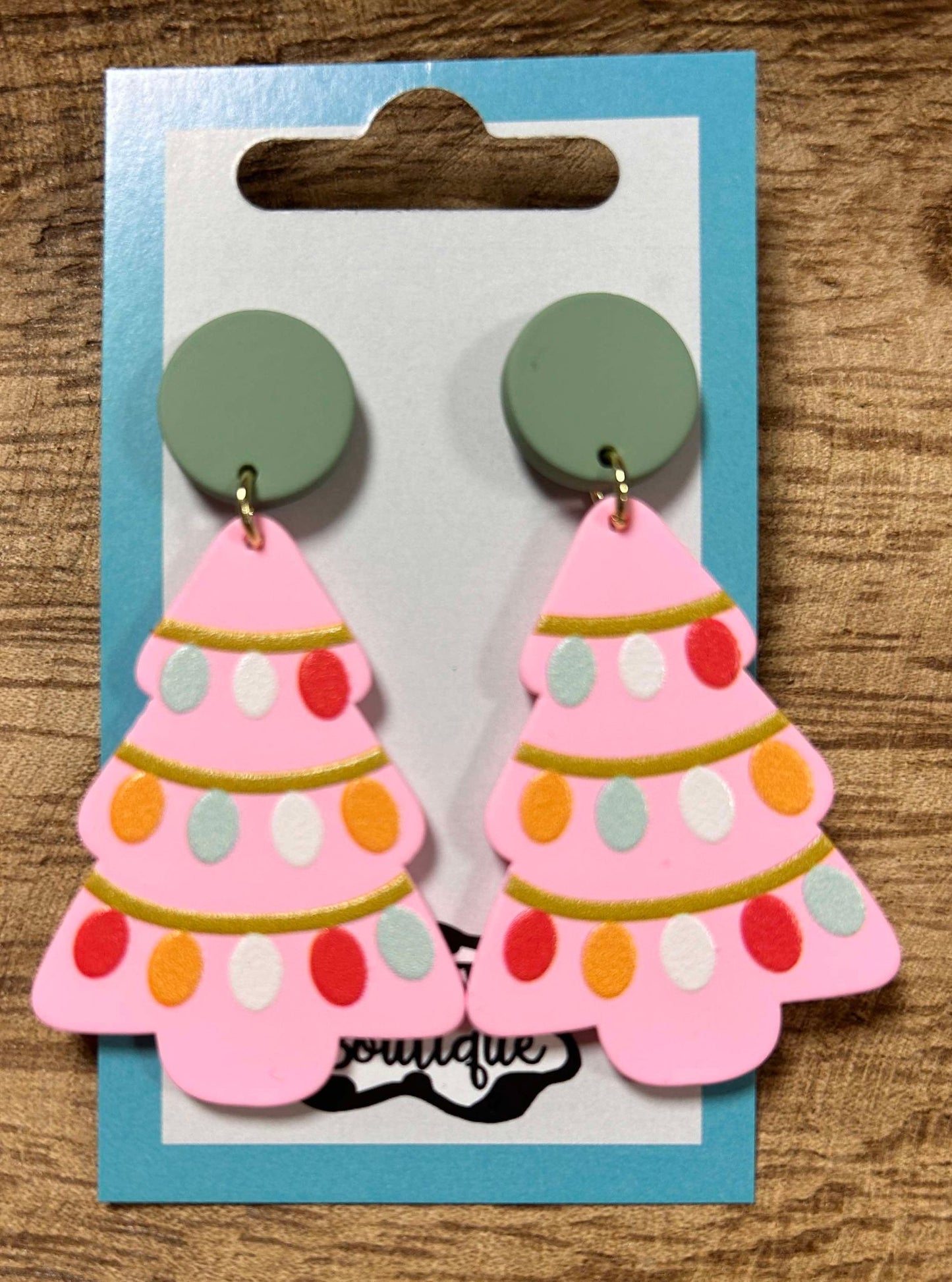 PINK CHRISTMAS TREE EARRINGS