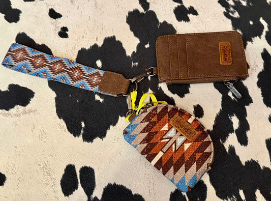 COFFE WRANGLER ART PRINT SOUTHWESTERN DUAL POUCH WRISTLET