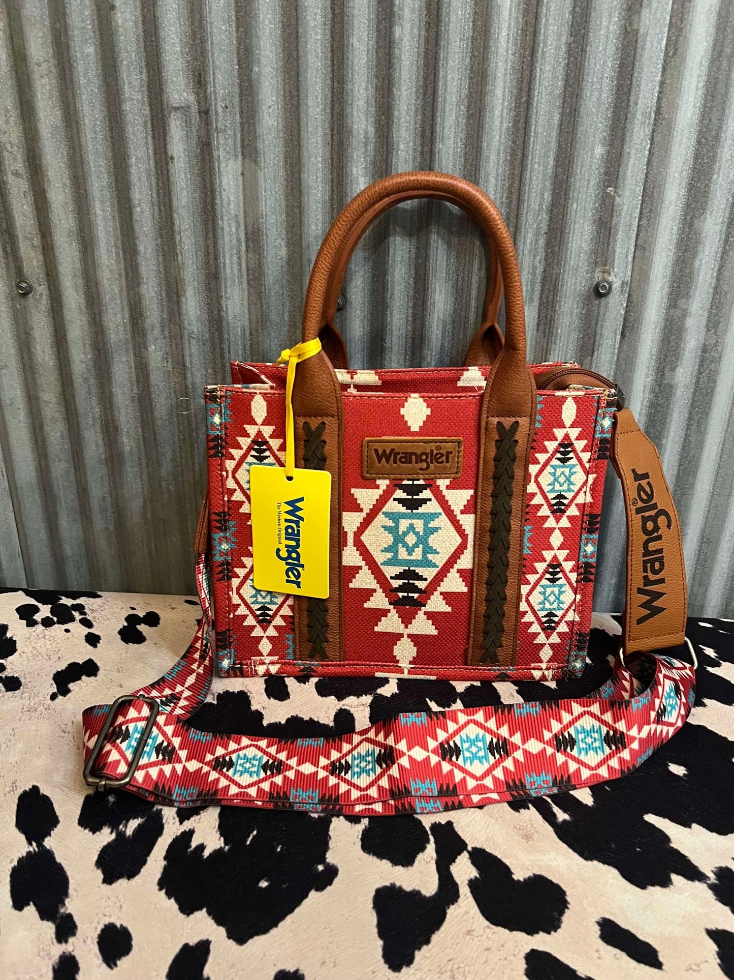 BURGUNDY WRANGLER SOUTHWESTERN CANVAS CROSSBODY TOTE