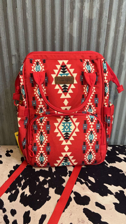 BURGUNDY WRANGLER AZTEC BACKPACK/DIAPER BAG