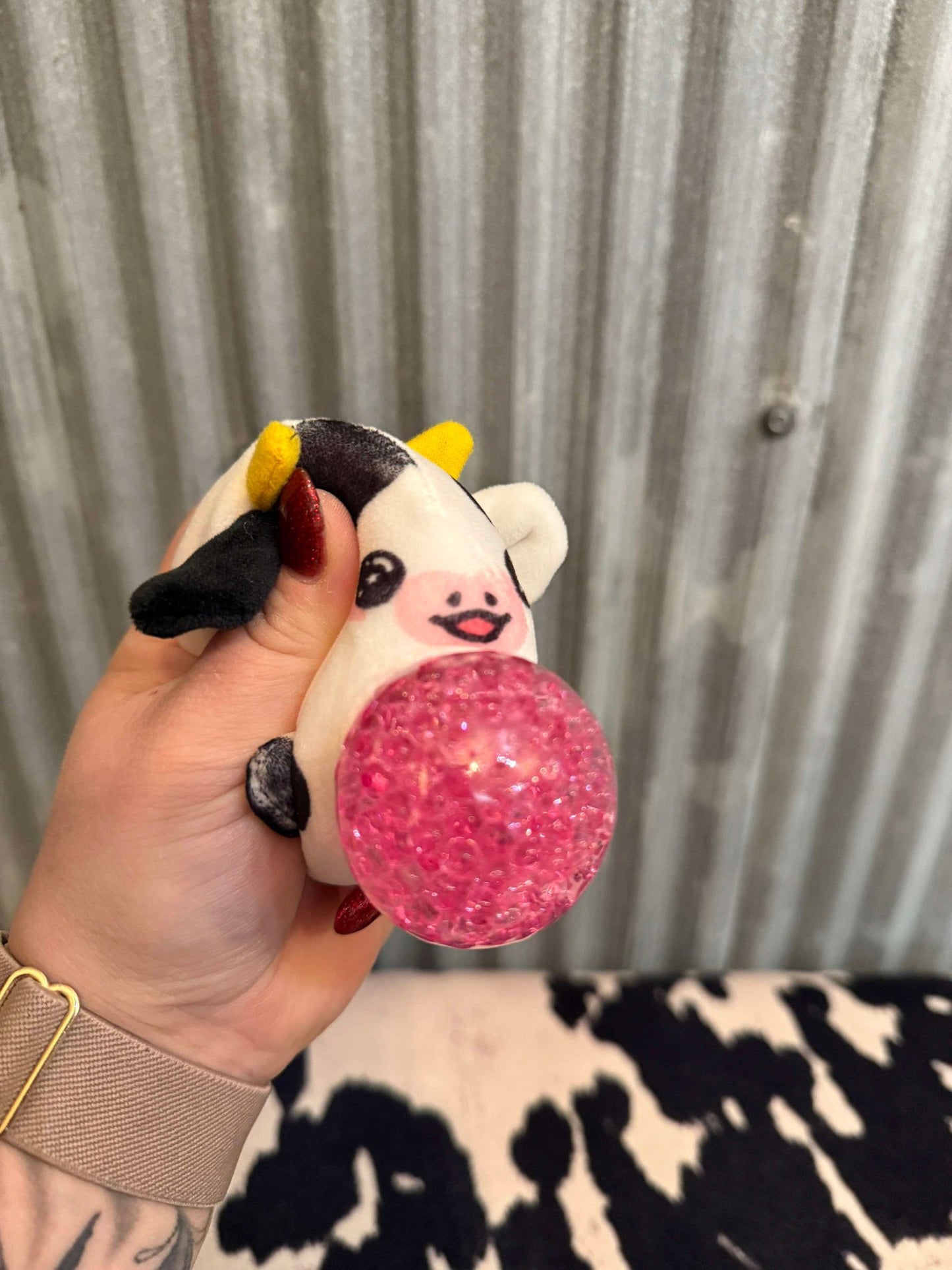 PLUSH STRAWBERRY COW WATER BEAD STRESS BALL