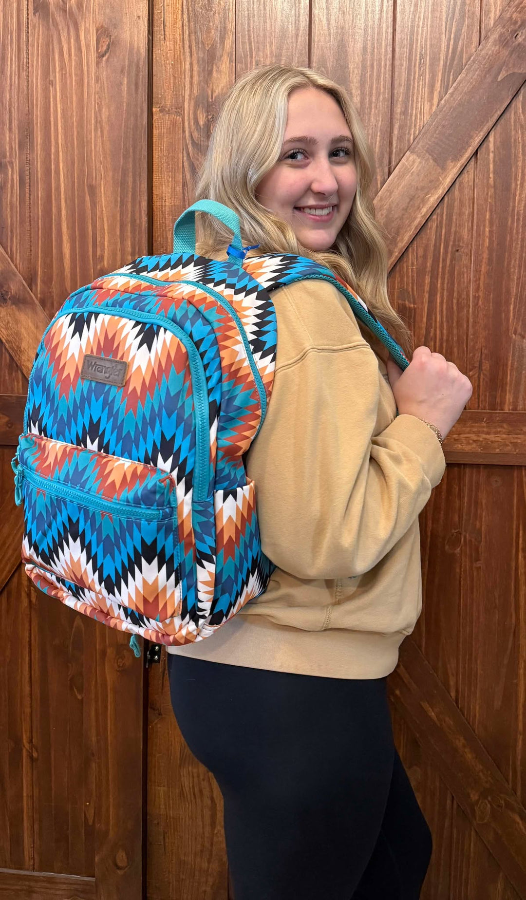 BROWN & BLUE WRANGLER AZTEC BACKPACK