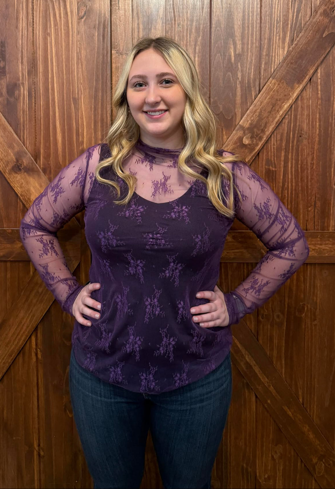 PURPLE SLEEK STYLE MESH TOP (ONLY PLUS SIZE)