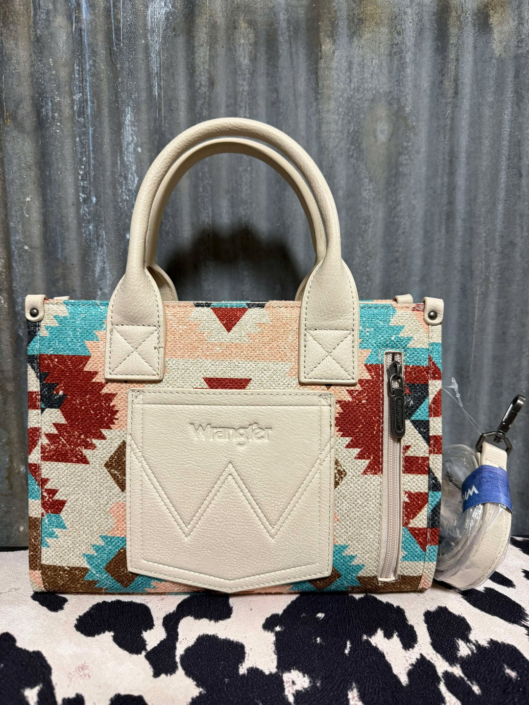 IVORY TRI COLOR WRANGLER AZTEC CANVAS CROSSBODY TOTE