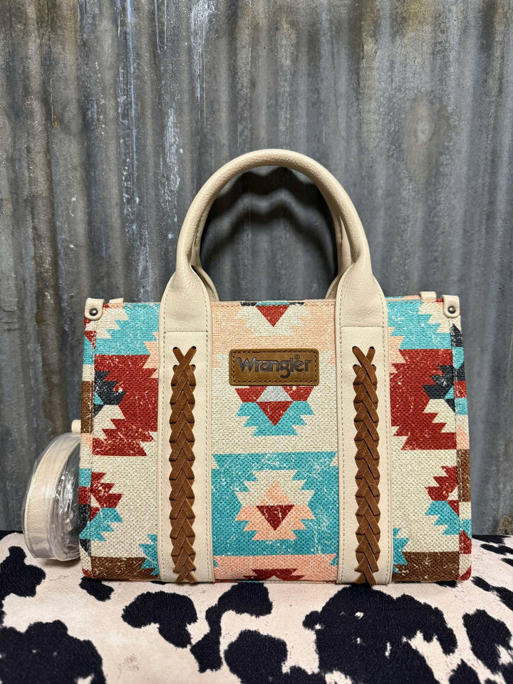 IVORY TRI COLOR WRANGLER AZTEC CANVAS CROSSBODY TOTE