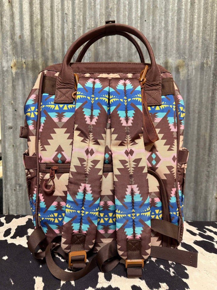 BROWN TRI COLOR WRANGLER AZTEC BACKPACK/DIAPER BAG