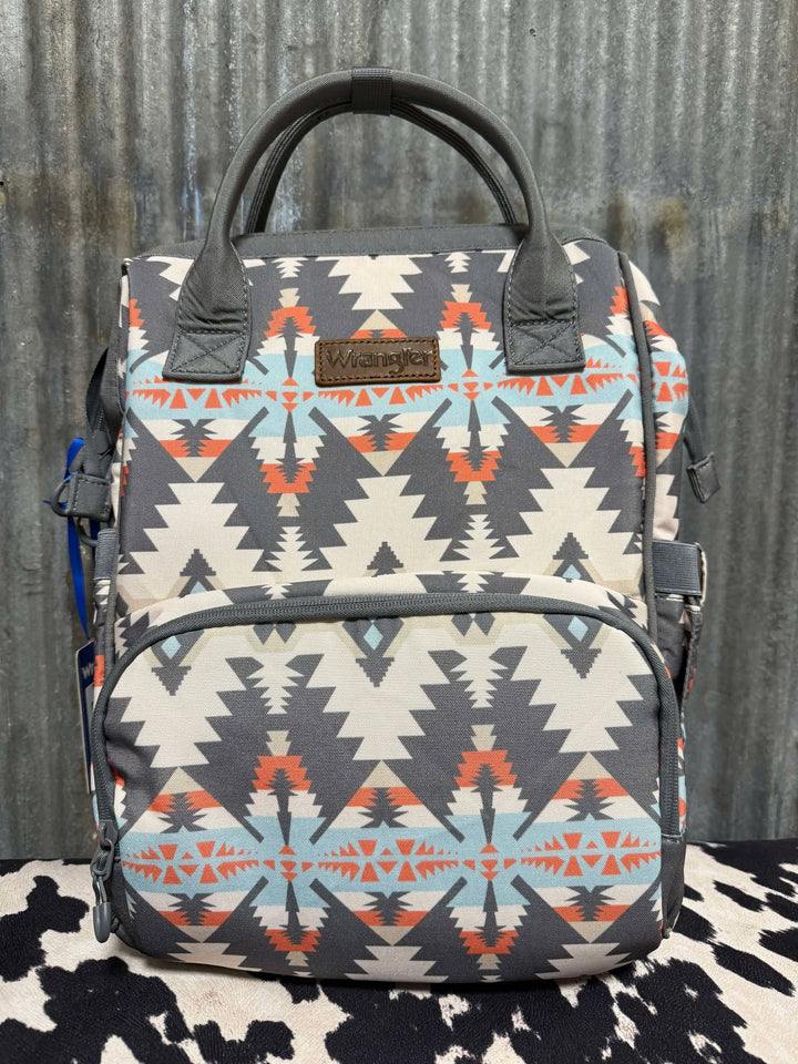 GREY TRI COLOR WRANGLER AZTEC BACKPACK/DIAPER BAG
