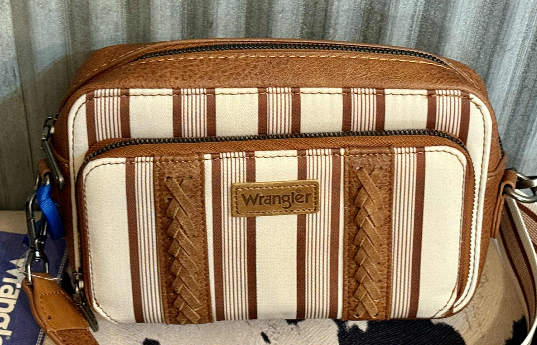 BROWN WRANGLER STRIPED CROSSBODY WITH WALLET COMPARTMENT
