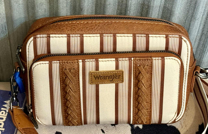 BROWN WRANGLER STRIPED CROSSBODY WITH WALLET COMPARTMENT