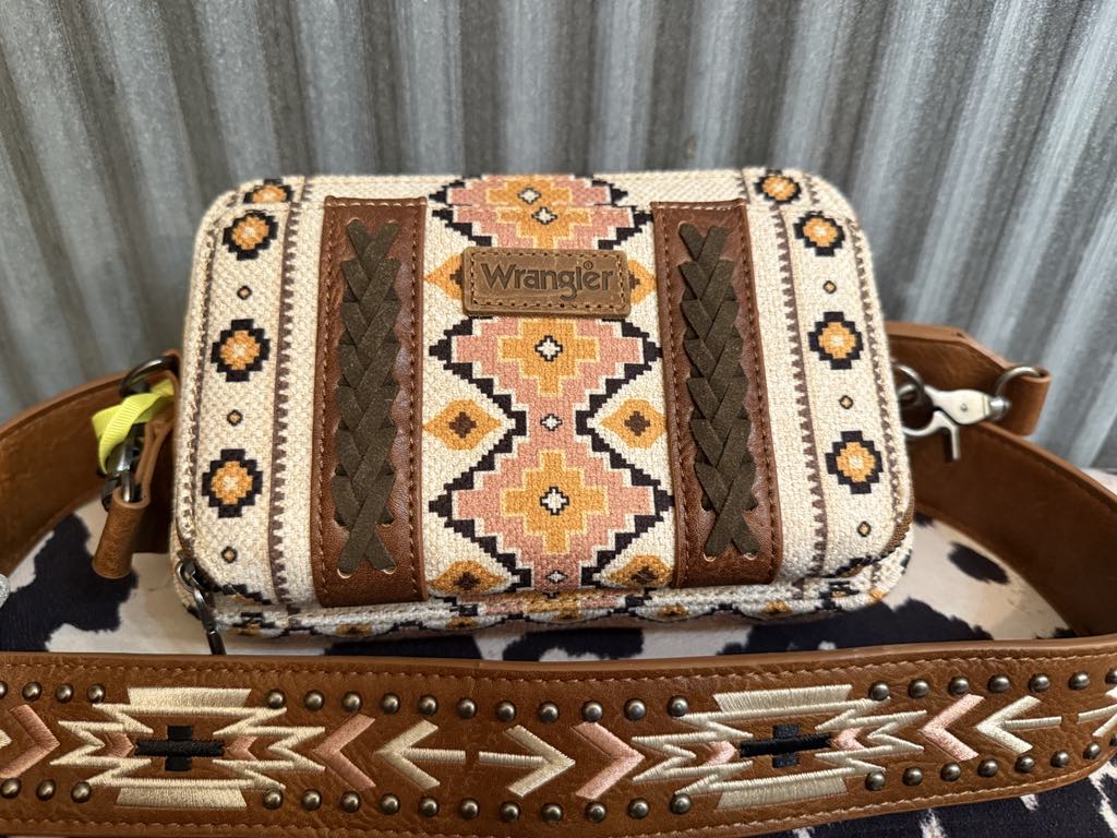 IVORY WRANGLER AZTEC CROSSBODY WITH WALLET COMPARTMENT