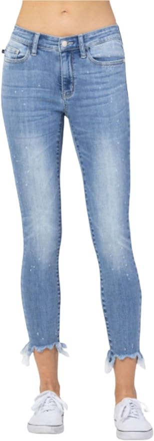 20% OFF JUDY BLUE MID-RISE BLEACH SPLASH SHARK BITE SKINNY