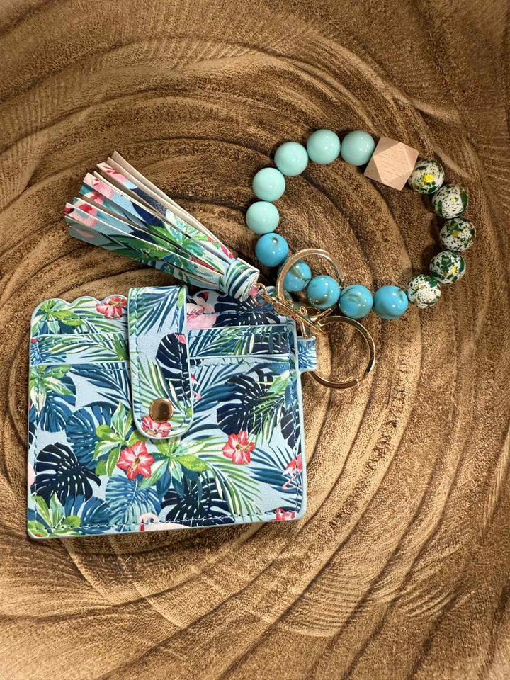 SILICONE BEAD WRISTLET WITH CARD HOLDER KEYCHAIN