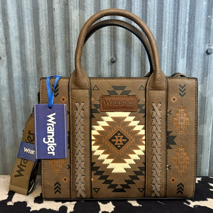 BROWN LEATHER WRANGLER AZTEC CROSSBODY TOTE