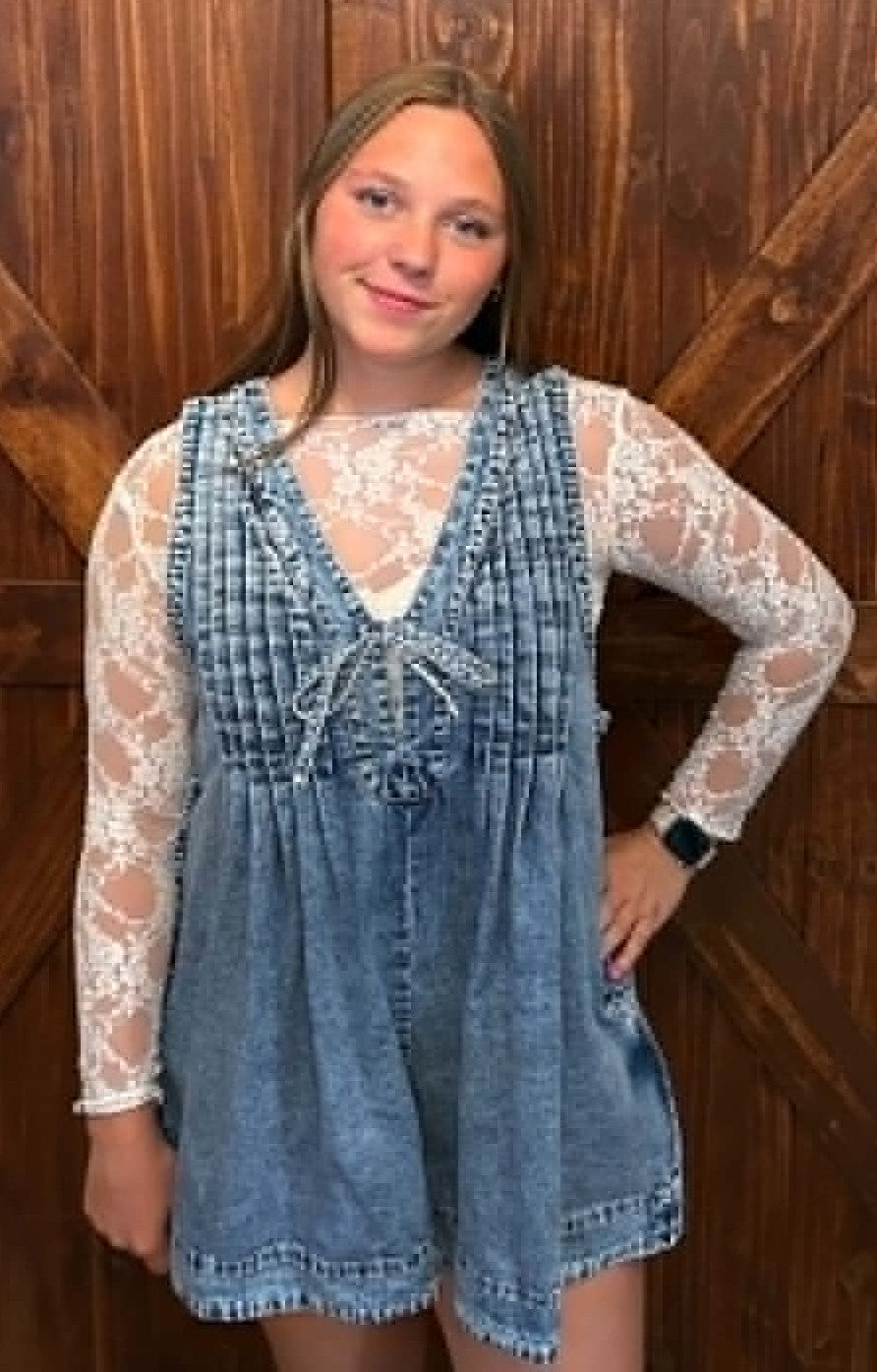 DENIM MEDIUM WASHED PLEATED ROMPER