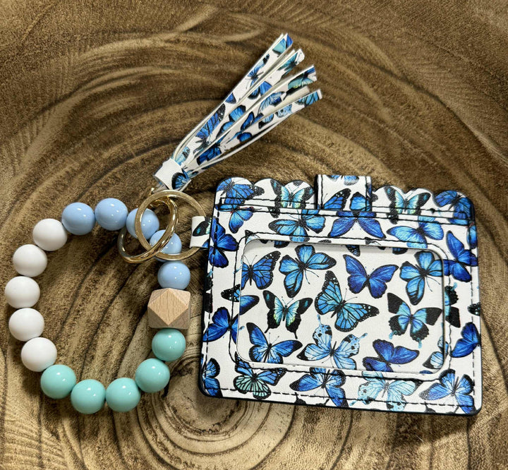 SILICONE BEAD WRISTLET WITH CARD HOLDER KEYCHAIN