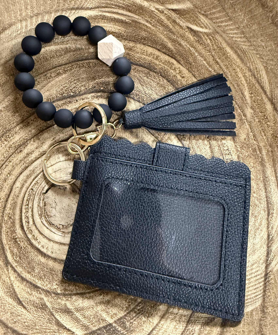SILICONE BEAD WRISTLET WITH CARD HOLDER KEYCHAIN