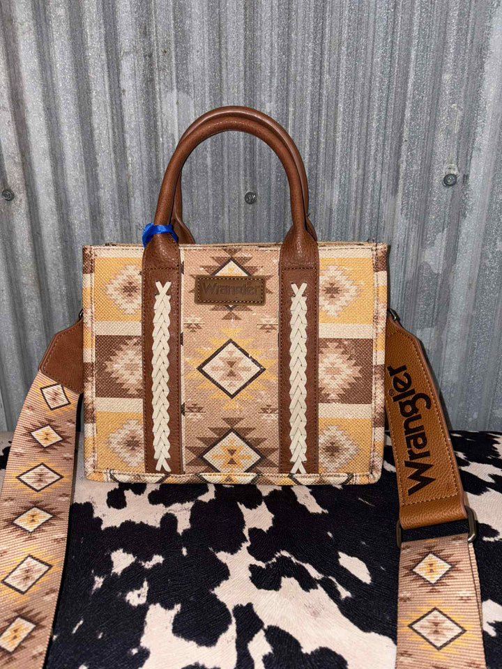 TAN AZTEC WRANGLER CANVAS CROSSBODY TOTE
