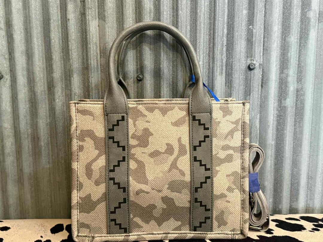 GREY CAMO WRANGLER CANVAS CROSSBODY TOTE