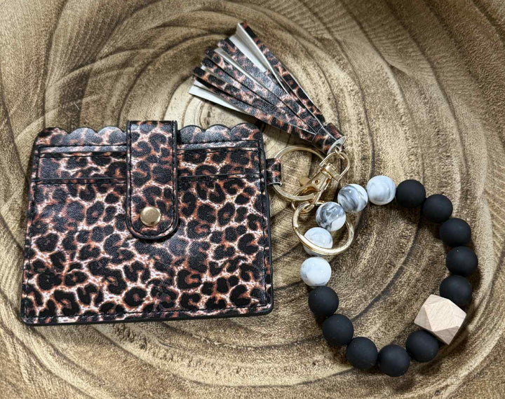 SILICONE BEAD WRISTLET WITH CARD HOLDER KEYCHAIN
