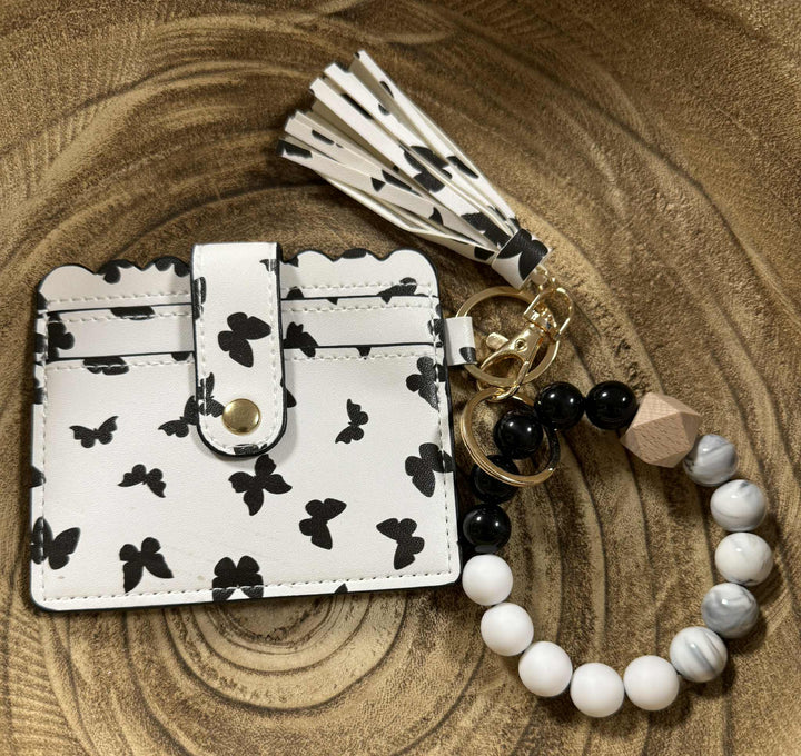 SILICONE BEAD WRISTLET WITH CARD HOLDER KEYCHAIN
