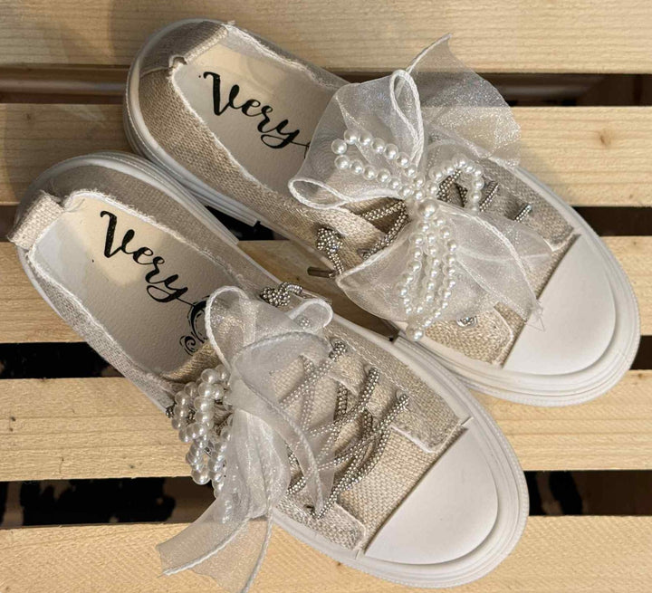PEARLS AND LACE SLIP ON SNEAKERS