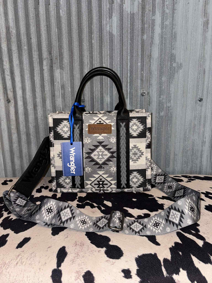 BLACK AZTEC WRANGLER CANVAS CROSSBODY TOTE