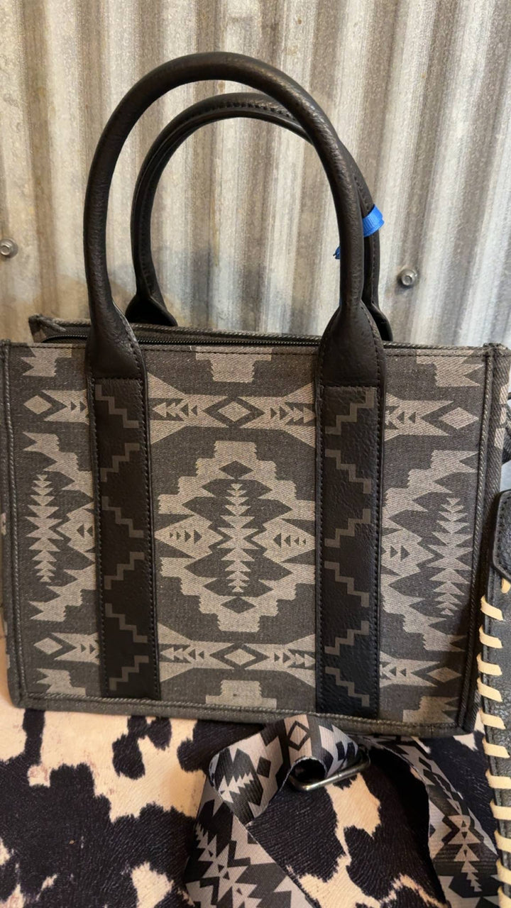 BLACK WRANGLER SOUTHWESTERN CANVAS CROSSBODY TOTE