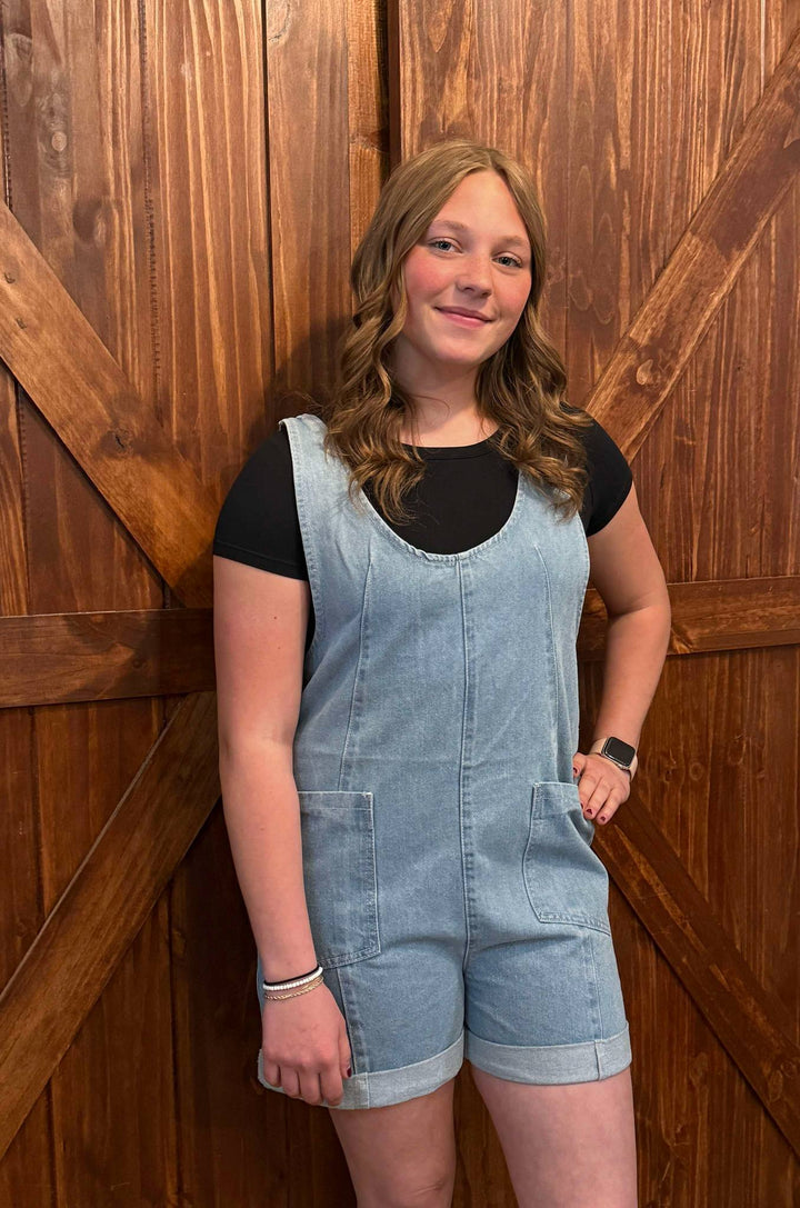 MY GO TO DENIM ROMPER