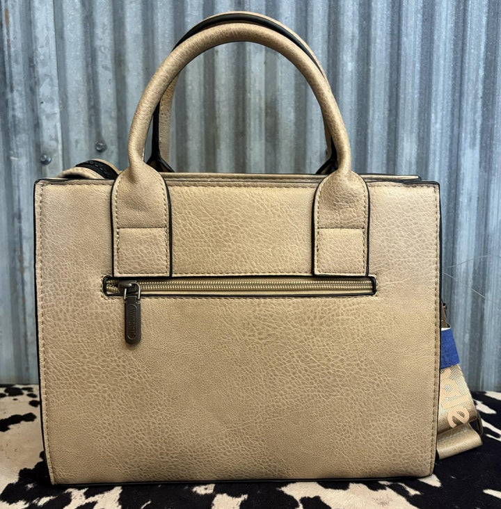 KHAKI LEATHER WRANGLER AZTEC CROSSBODY TOTE